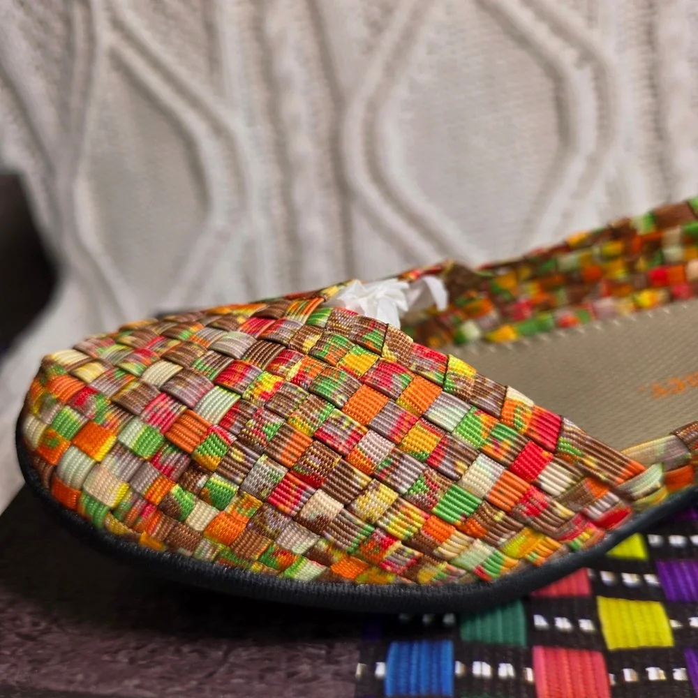 Bernie Mev Catwalk Woven Ballet Flats AUTUMN Orange Brown Red Womens 39 8 NEW